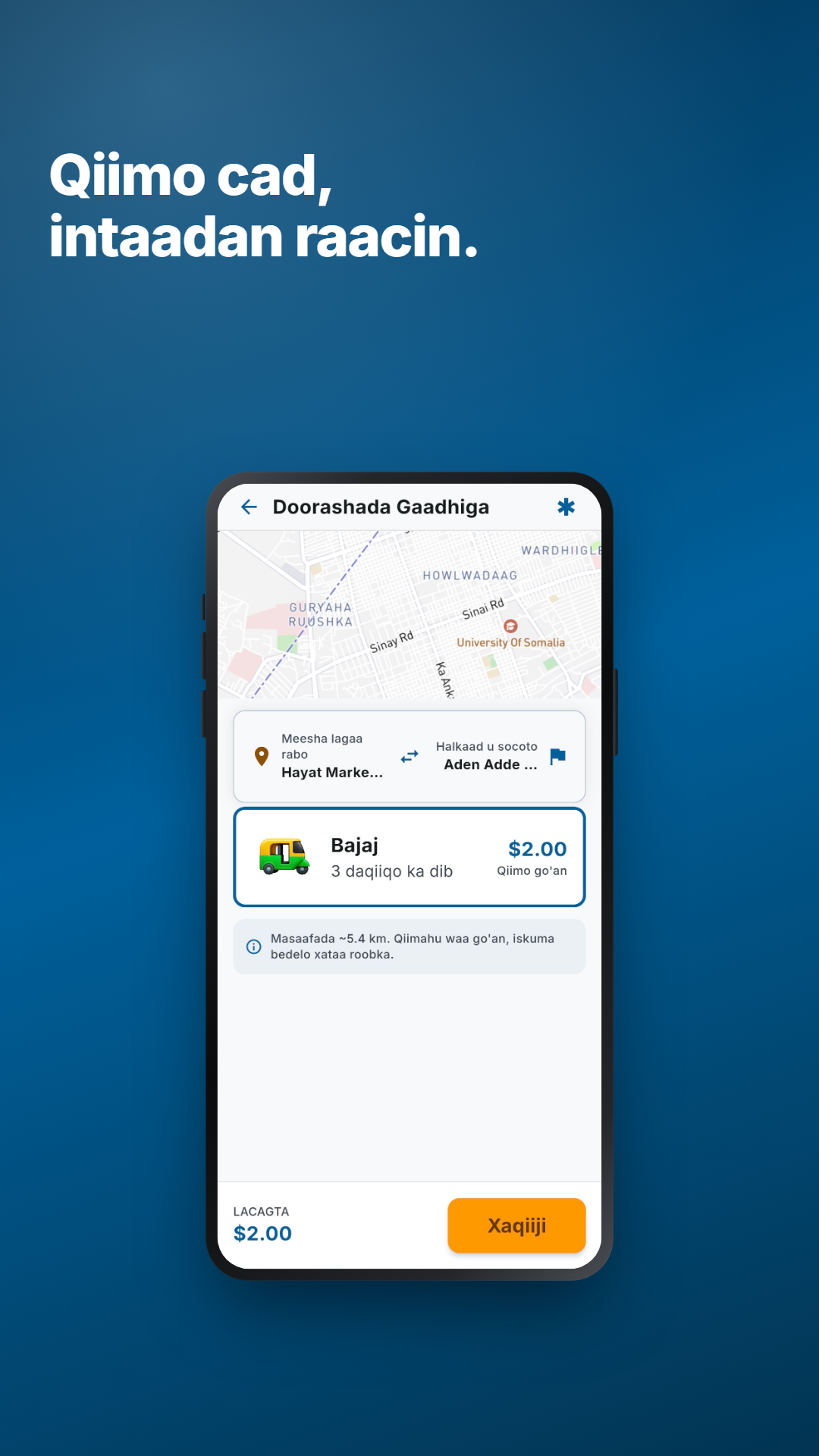 Orod Rider App Booking Screen